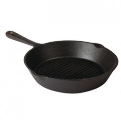 Vogue Round Cast Iron Ribbed Skillet Pan