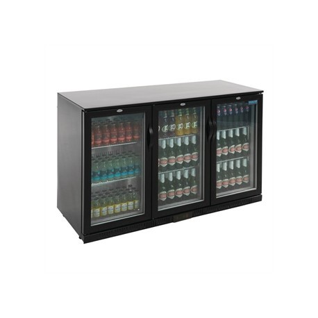 Polar Back Bar Cooler with Hinged Doors in Black 330Ltr