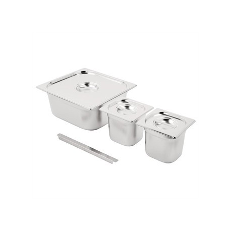 Vogue Stainless Steel Gastronorm Set 2x 1/6 and 2/3 with Lids