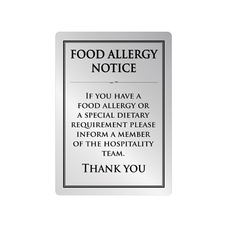 Food allergy sign silver A4