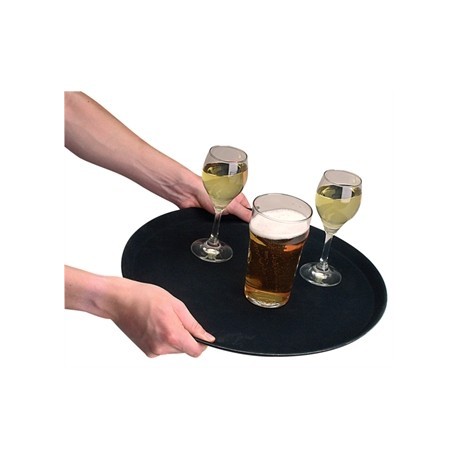 Kristallon Plastic Round Anti Slip Tray Black 16 in