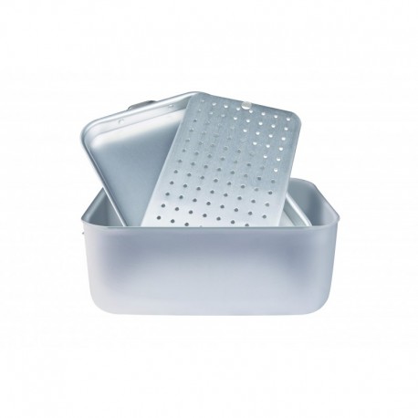 Agnelli Rectangular Roasting Pan With Lid (Art. 181) Inside Grid. Folding Handles  50 cm