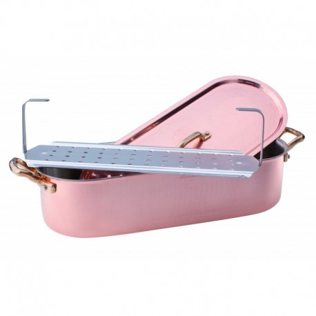 Agnelli Fish Kettle With Grid And Lid Hammered Tinned Copper . 40 cm