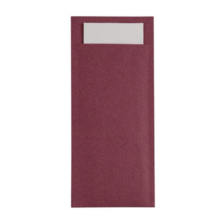 Europochette Burgundy Cutlery Pouch with White Napkin (500 Pack)