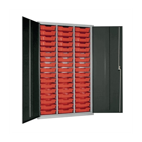 51 Tray High-Capacity Storage Cupboard - Dark Grey with Red Trays