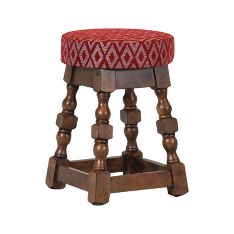Classic Rubber Wood Low Bar Stool with Red Diamond Seat (2 Pack)