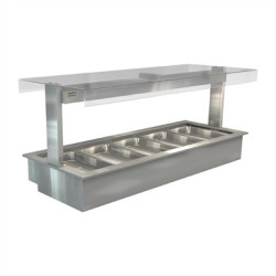 Cossiga Linear Series Drop-in Bain Marie 5x1/1GN w/Flat Top Sneeze Guard 1825mm
