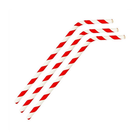 Fiesta Compostable Bendy Paper Straws Red Stripes (250 Pack)