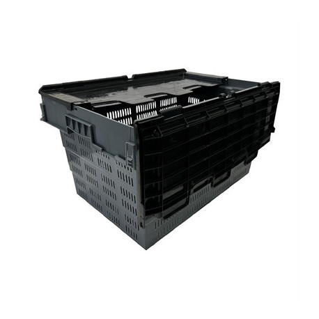 Vogue Perforated Plastic Transport Storage Crate with Attached Lid 600x400x320mm