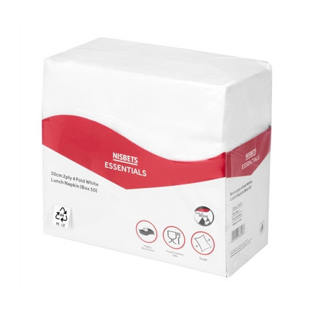 Nisbets Essentials 2ply 4-Fold White Lunch Napkins (50 Pack)