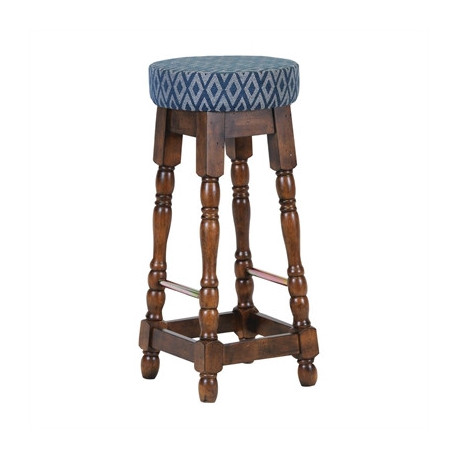 Classic Rubber Wood High Bar Stool with Blue Diamond Seat (2 Pack)