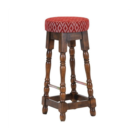 Classic Rubber Wood High Bar Stool with Red Diamond Seat (2 Pack)