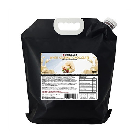 JM Posner Liquid White Chocolate Hazelnut Sauce Spout Bag (5kg)