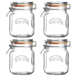 Kilner Square Clip Top Jar 1Ltr (4 Pack)