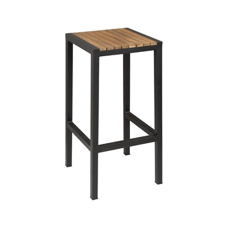 Bolero Black Steel & Acacia Wood Bar Stools (2 Pack)