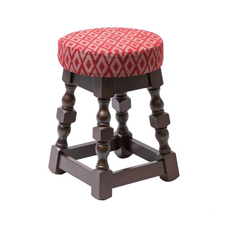 Classic Dark Wood Low Bar Stool with Red Diamond Seat (2 Pack)