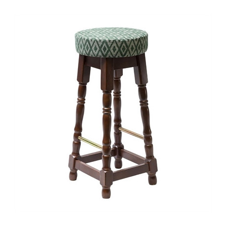 Classic Dark Wood High Bar Stool with Green Diamond Seat (2 Pack)