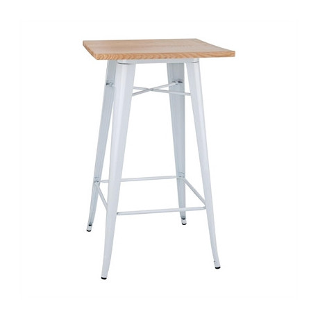 Bolero Bistro Bar Table with Wooden Top White (Single)