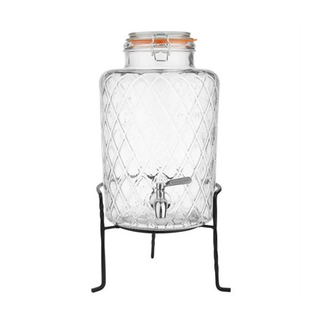 Olympia Geo Glass Clip-Top Drinks Dispenser with Wire Stand 8Ltr
