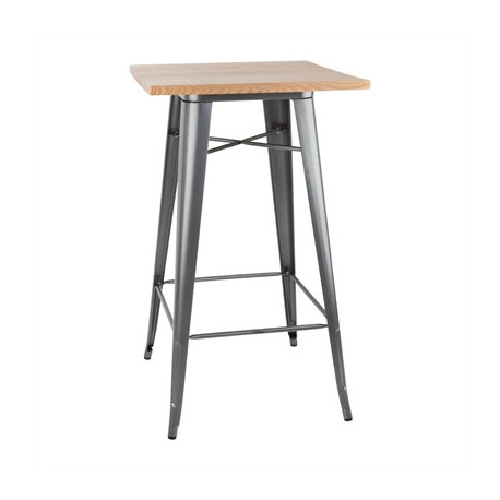 Bolero Bistro Bar Table with Wooden Top Gun Metal