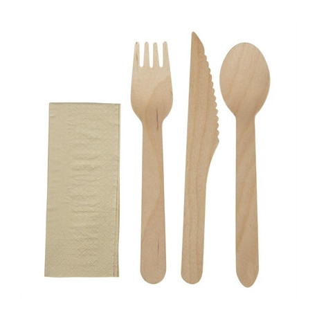 eGreen Individually Kraft Wrapped 4-in-1 Wooden Cutlery Set (250 Pack)