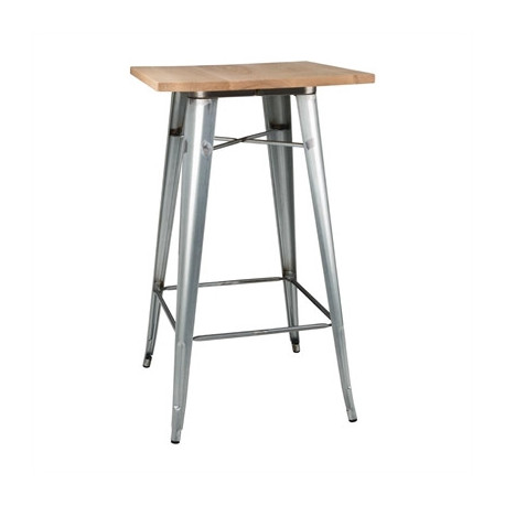 Bolero Bistro Bar Table with Wooden Top Galvanised Steel (Single)