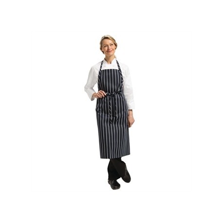 Chef Works Premium Woven Apron Navy and White Stripe